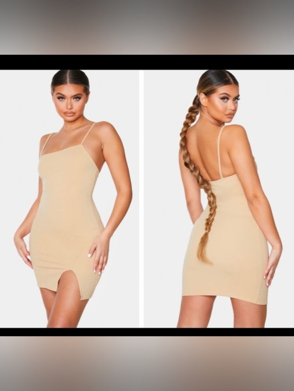 PrettyLittleThing Nude Asymmetrical Slip Dress